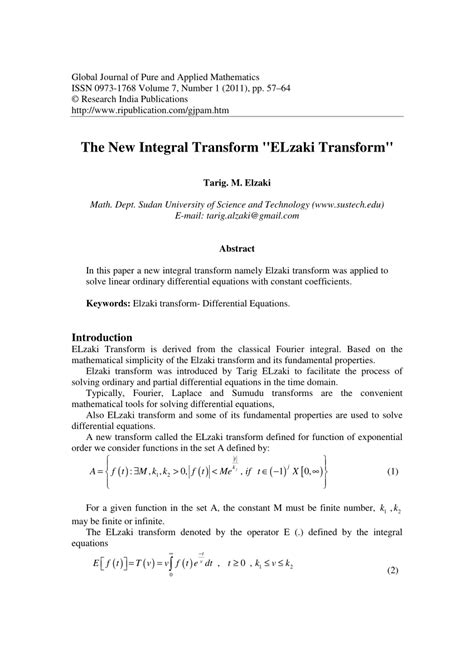 Read The New Integral Transform Elzaki Transform 