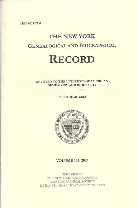 Download The New York Genealogical And Biographical Record Vol 135 Number 1 January 2004 