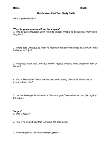 Read The Odyssey Part 2 Study Guide Answers 