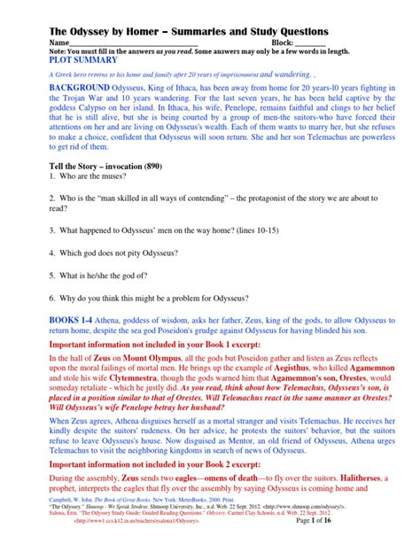 Read Online The Odyssey Study Guide 