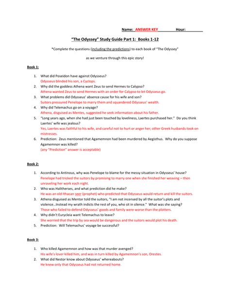 Read The Odyssey Study Guide Answer Key 