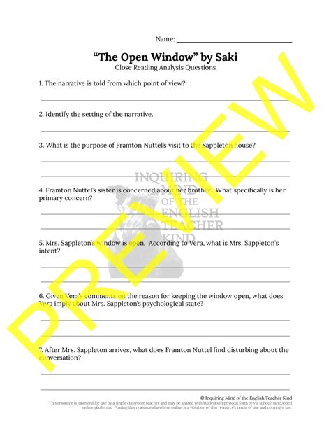 Read The Open Window By Saki Questions And Answers 