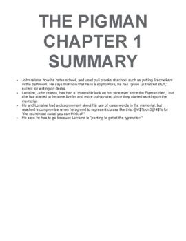 Full Download The Pigman Chapter Summaries 