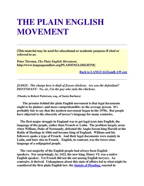 Read Online The Plain English Movement Linguistics 