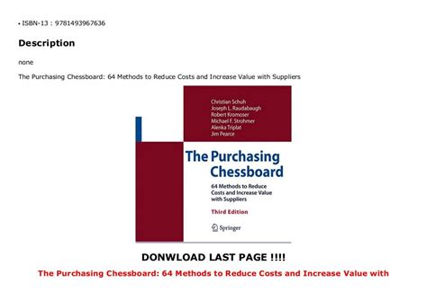 Read Online The Purchasing Chessboard 64 Methods To Reduce Costs And Increase Value With Suppliers 