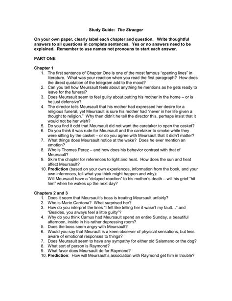 Read The Stranger Study Guide Questions 