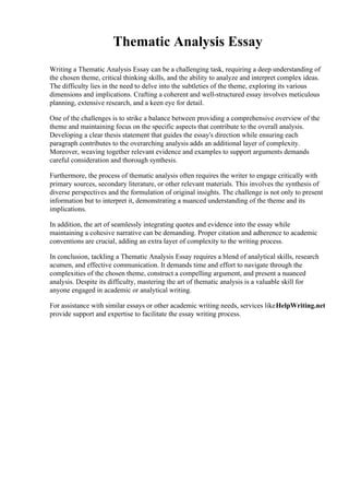Thematic Analysis Essay Example