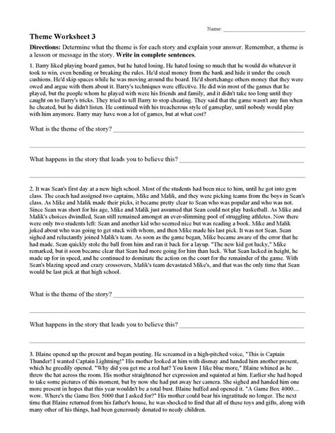 Theme For Middle School Worksheets Lesson Worksheets Theme Worksheet Middle School - Theme Worksheet Middle School