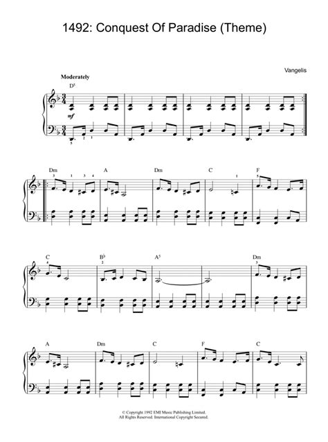 Theme From 1492 Conquest Of Paradise Sheet Music By