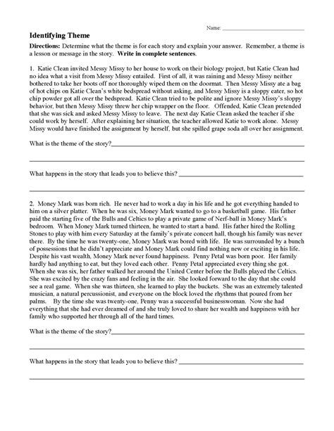 Theme Worksheet 3rd Teaching Resources Tpt Theme Worksheet 3 - Theme Worksheet 3