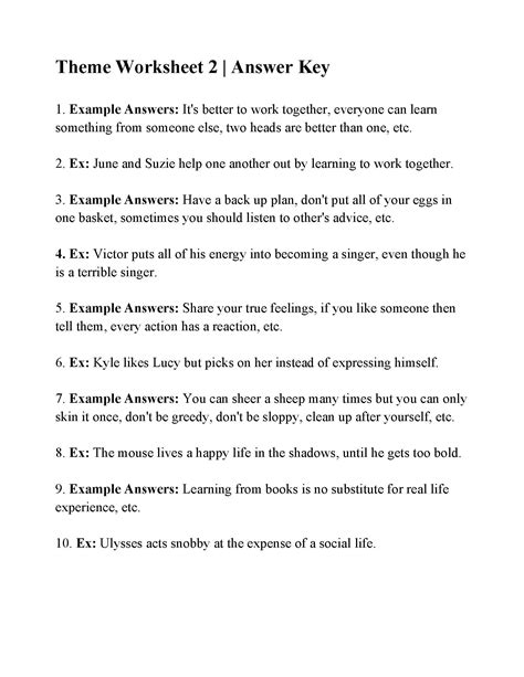 Theme Worksheet 6 Answers   Theme Worksheets Ereading Worksheets - Theme Worksheet 6 Answers