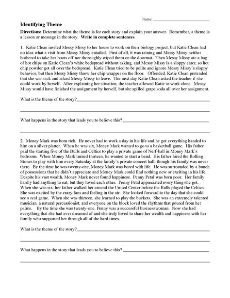 Themed Reading Worksheets Theme Worksheet Middle School - Theme Worksheet Middle School