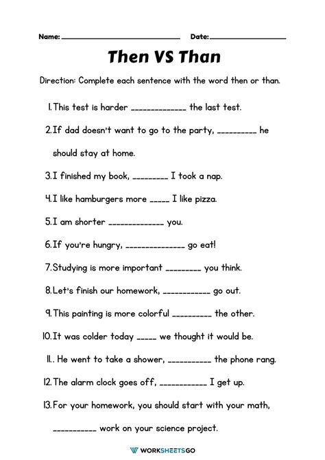 Then Vs Than Worksheet Easily Confused Words Than Then Worksheet - Than Then Worksheet