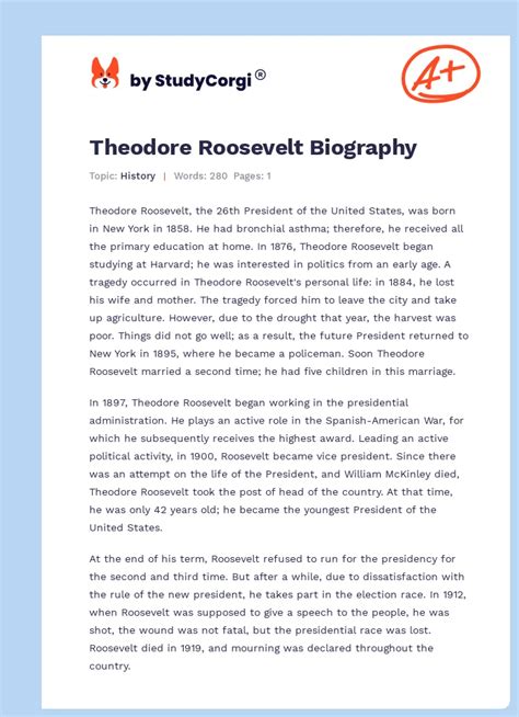 theodore roosevelt biography essay examples