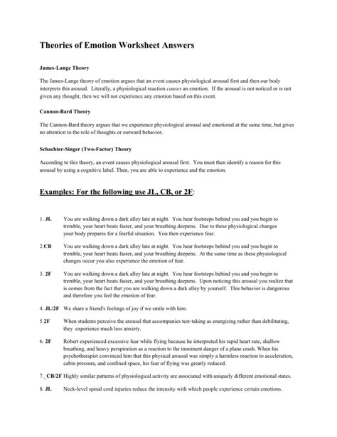 Read Theories Of Emotion Worksheet Answers File Type Pdf 