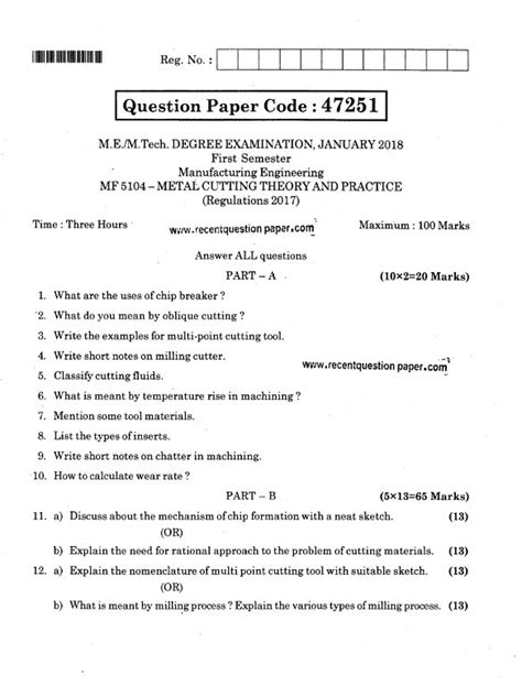 Read Online Theory Of Metal Cutting Question Paper 