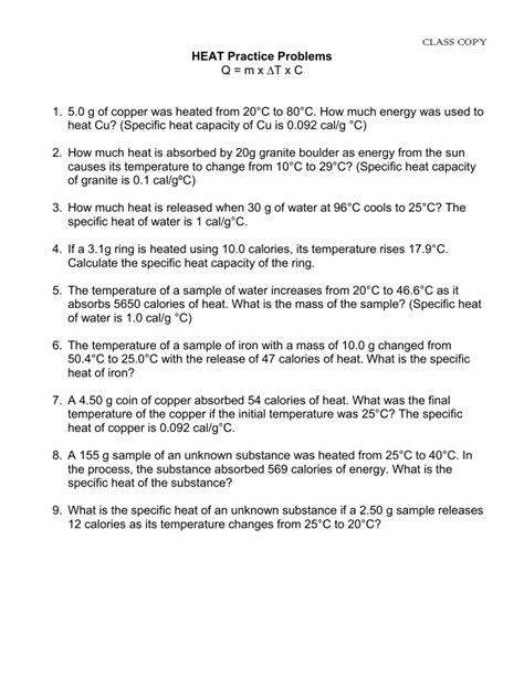 Thermal Energy Practice Problems