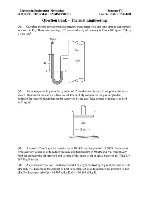 Thermal Engineering Question Bank