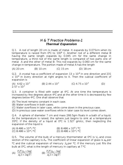 Thermal Expansion Sample Problems With Solutions Pdf
