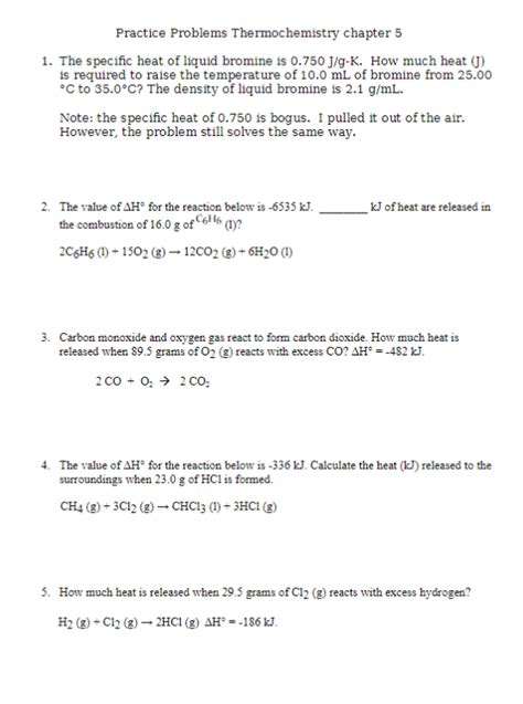 Thermochemistry Practice Problems
