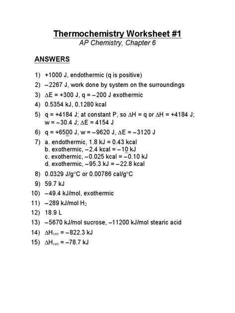 Thermochemistry Worksheet 1 Answers Pdf Scribd Thermochemistry Worksheet 1 Answers - Thermochemistry Worksheet 1 Answers
