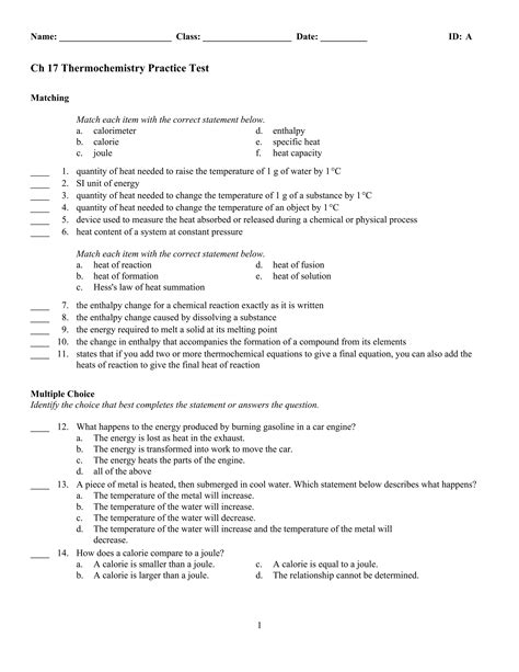 Read Thermochemistry Practice Test A Answers 