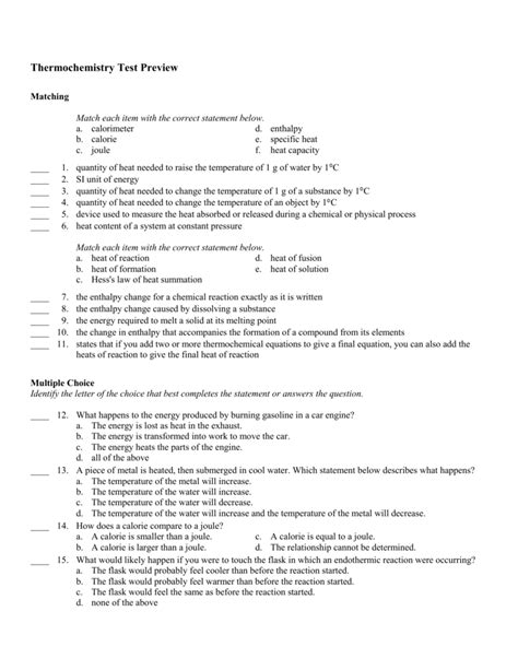 Download Thermochemistry Test 