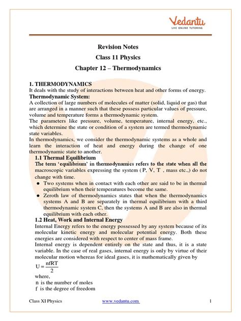 Thermodynamics Class 11 Notes