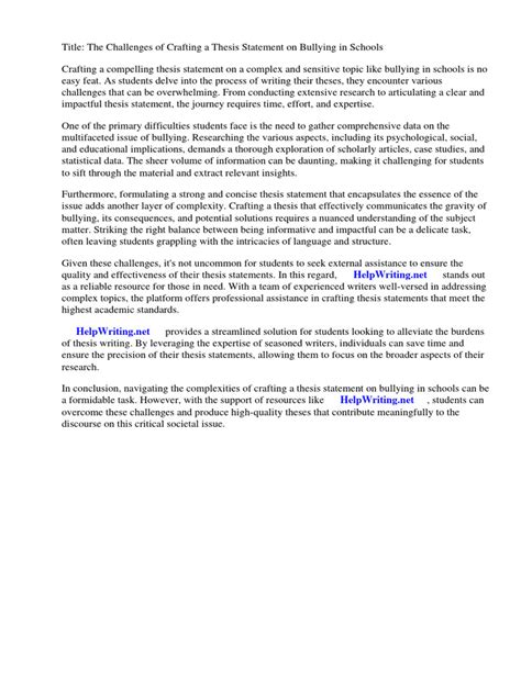Thesis Statement About Bullying