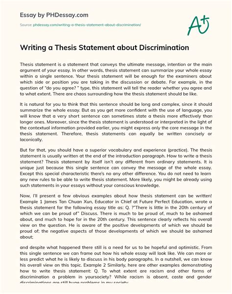 Thesis Statement About Discrimination
