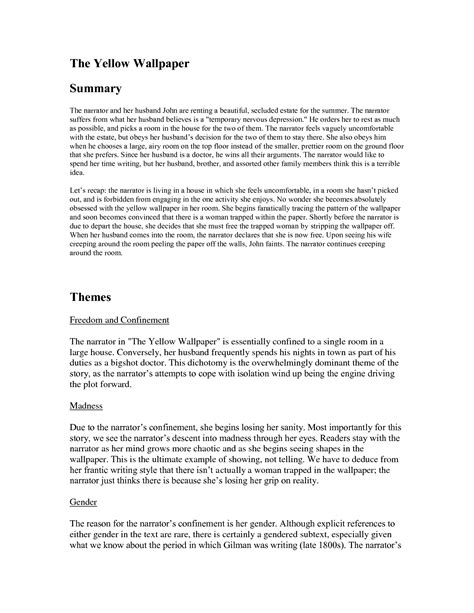 Thesis Statement For The Yellow Wallpaper