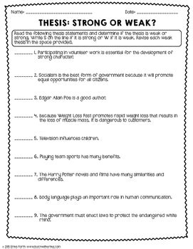 Thesis Statement Practice Worksheets By Teach With Erika Thesis Statement Practice Worksheet Answers - Thesis Statement Practice Worksheet Answers