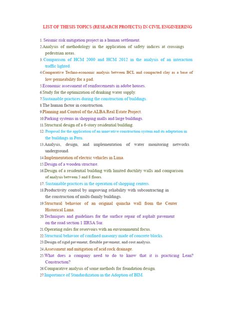 Thesis Topics In Engineering Construction Management