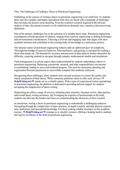 Thesis Topics In Petroleum Engineering