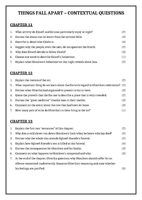 Things Fall Apart Chapter Questions And Answers