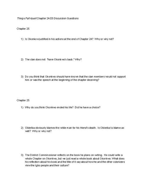 Things Fall Apart Discussion Questions And Answers