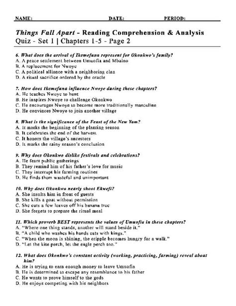 Things Fall Apart Test Study Answers