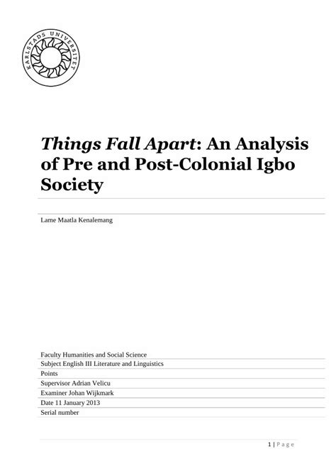 Full Download Things Fall Apart An Analysis Of Pre And Post Colonial 