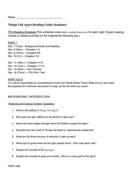 Full Download Things Fall Apart Reading Guide Answers 