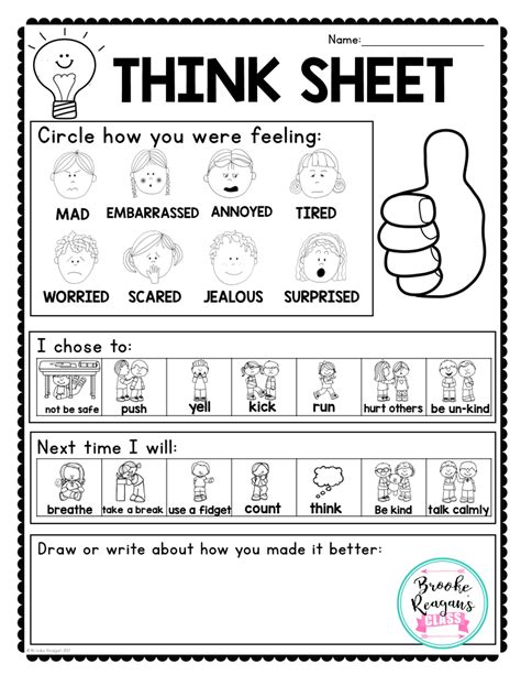 Think Sheets The Calming Corner Kindergarten Think Sheet - Kindergarten Think Sheet
