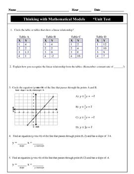 Thinking With Mathematical Models Unit Test Answers