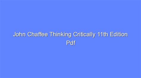 Full Download Thinking Critically 11Th Edition Pdf Free 