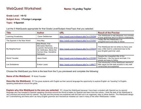 Thinkquest Library Webquest Answer Key