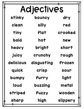 third grade adjectives list for second grade