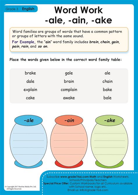 third grade complex word families list