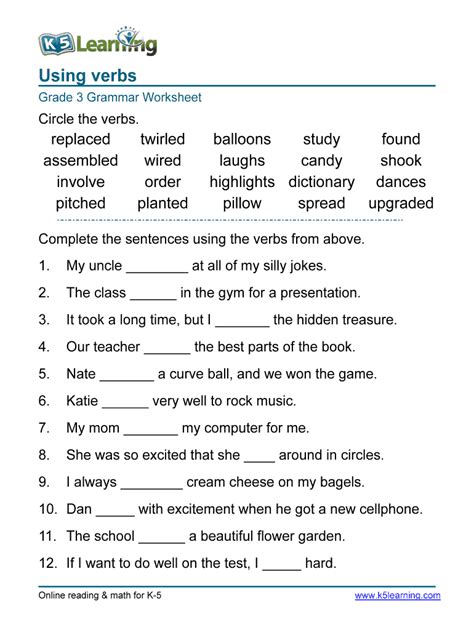 Third Grade Grade 3 Verbs Questions For Tests Third Grade Action Verbs Worksheet - Third Grade Action Verbs Worksheet