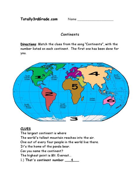 Third Grade Hemispheres And Continents Worksheets Learny Kids Continent Worksheet For 3rd Grade - Continent Worksheet For 3rd Grade