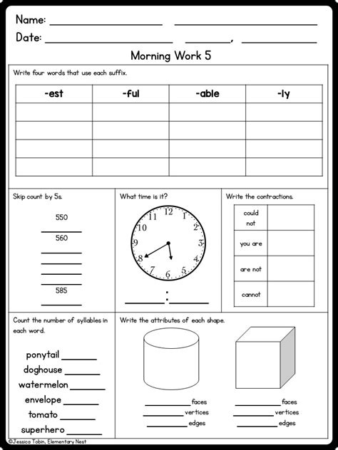 Third Grade Morning Work 1st Quarter Elementary Nest Morning Work 3rd Grade Worksheets - Morning Work 3rd Grade Worksheets