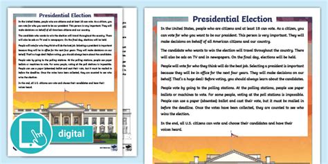 Third Grade Presidential Election Reading Comprehension Activity Twinkl Election Activities For 3rd Grade - Election Activities For 3rd Grade