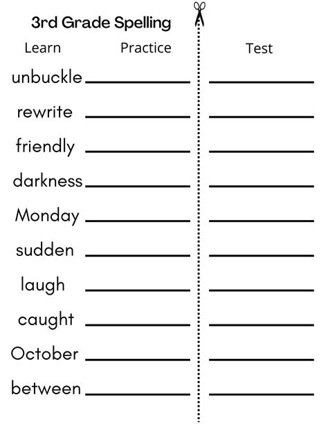 Third Grade Spelling Test Paper